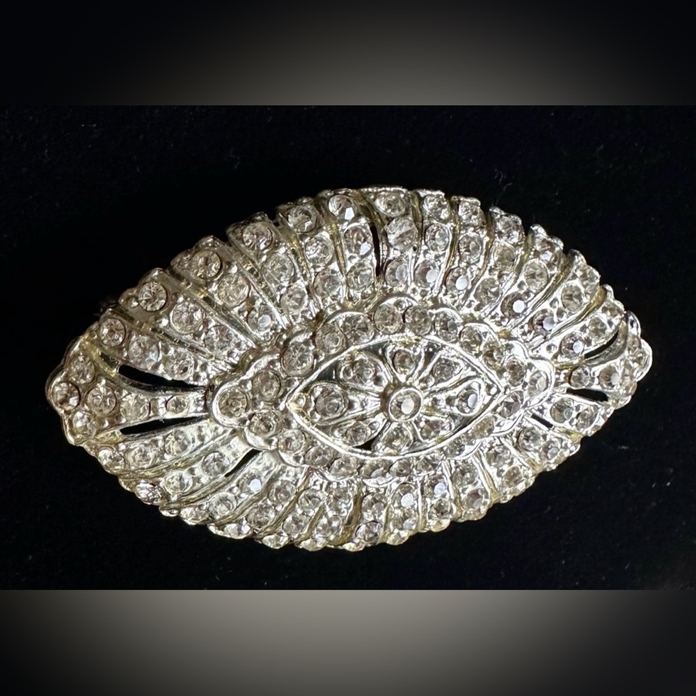 ANTIQUE SINGER & KANTOR LB MARKED CRYSTAL ARTDECO DIAMOND RHINESTONE OVAL BROOCH - Picture 5 of 8